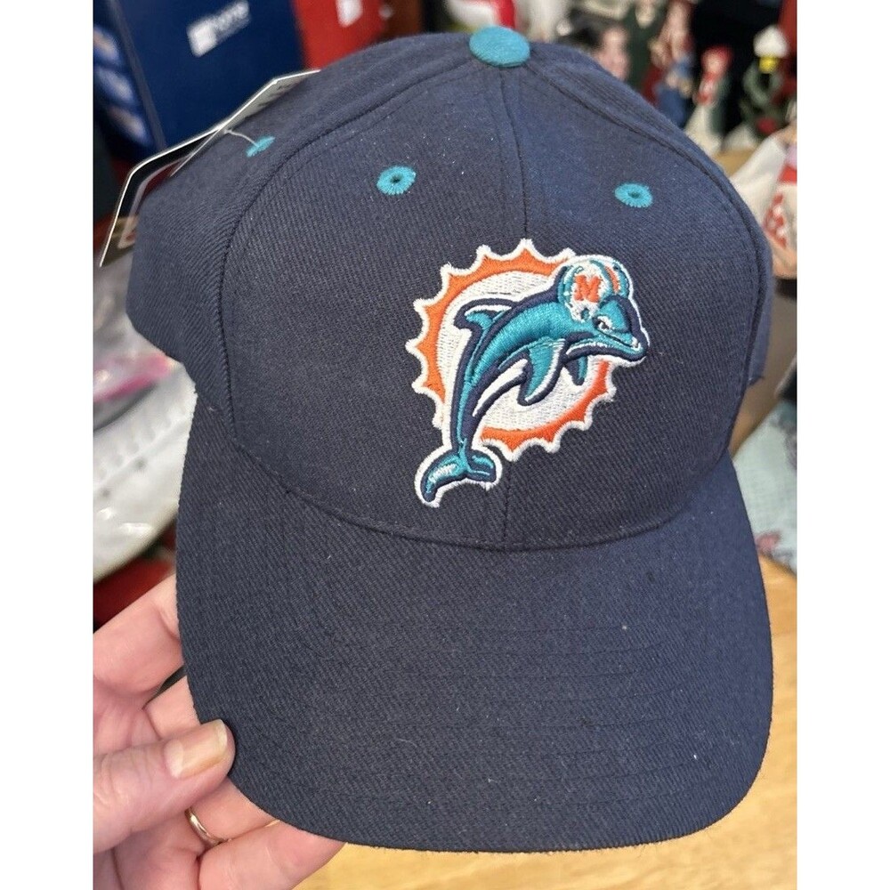 Vintage 90s Miami Dolphins Puma NFL Snapback Hat Navy Blue NOS Logo Cap Football - Picture 12 of 12